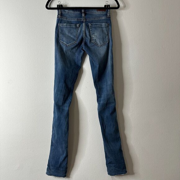 Blank NYC High Cuff Straight Medium Wash Distressed Jeans Low Rise Stretch 24 - Picture 4 of 15